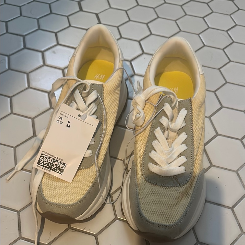 H&M Yellow Cream and Gray Sneakers